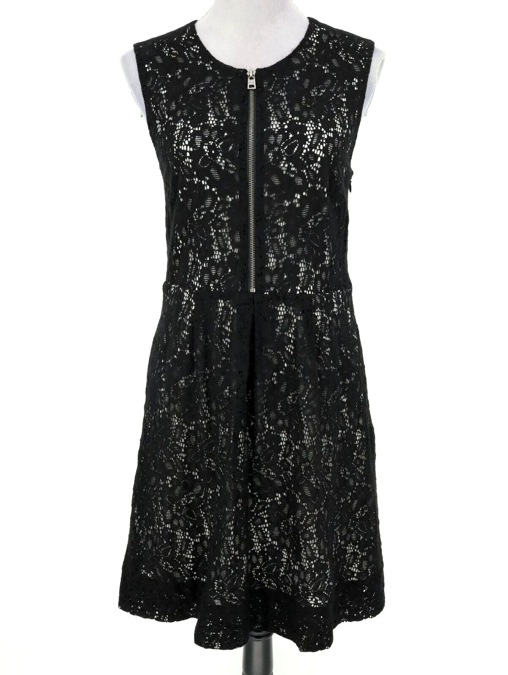 Andrew Marc NY Dress Womens 8 Black Lace Sheer Lined Zip Party Wedding LBD
